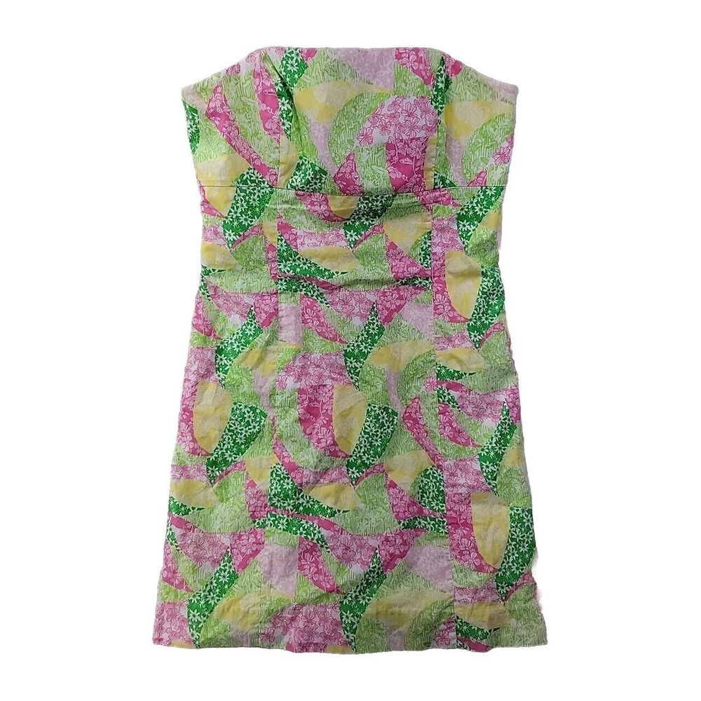Lilly Pulitzer Franco Multi Wing Ding Strapless Tie Back Dress Size 6 Palm Beach